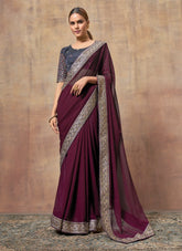 Smashing Looking Wine Colour Saree